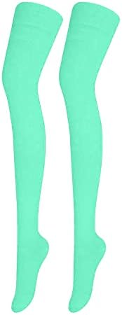 Style Lockers® New Ladies Girls Over The Knee Long Casual Plain Stiped Microfiber Socks Assorted Colours - Women Thigh High Socks UK Size 4-6