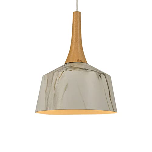 GGQEM Pendant Light Fixtures, W/Oak Wood and Iron Finish Lamp Shade Nordic Style Chandelier Indoor Industrial Ceiling LED Pendant Lamp Kitchen Semi-recessed Hanging Home Lamp Fixture fo