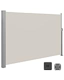 SONGMICS Seitenmarkise, ausziehbar, 200 x 300 cm, Sichtschutz, Sonnenschutz, Blickdicht, Seitenrollo, für Balkon, Terrasse, Garten, beige GSA200K02