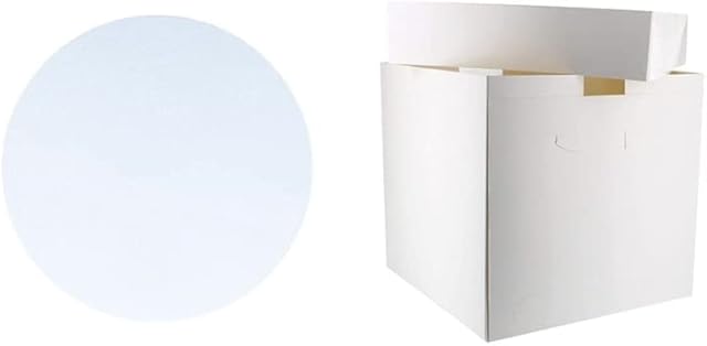 Art of Cake® Masonite RND Board (3mm)and 12 x 12 x12 IN Tall cake Box Drum cake Board and white transporting Box Sets(12 Mas Tall)