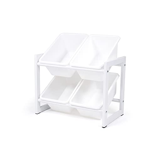 Humble Crew Compact 4-Bin Storage Organizer – Small Metal Frame Shelf with Removable Plastic Bins, White, 2-Tier Organizer for Desktops, Bedrooms, Dorms & Offices