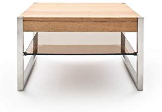 Couchtisch Lola Tisch Glastisch Eiche massiv Metall Edelstahl 65x38x65cm Kaffeetisch Beistelltisch Stubentisch Wohnzimmertisch Sofatisch Wohnzimmer