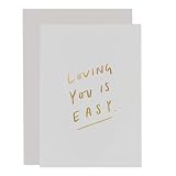 Old English Co. Loving Card - Single White & Gold Foiled Blank Loving You Is Easy Card | Romantic Card for a Friend, Girlfriend, Boyfriend, Wife & Husband | Sentimental Occasion Gifts