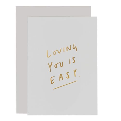 Old English Co. Loving Card - Single White & Gold Foiled Blank Loving You Is Easy Card | Romantic Card for a Friend, Girlfriend, Boyfriend, Wife & Husband | Sentimental Occasion Gifts