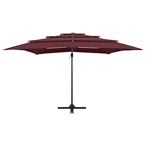 Catherinol Sombrilla de 4 niveles con poste, Parasol Terraza, Sombrilla Terraza Exterior, Sombrilla Jardin, Parasol Jardin, Sombrilla Playa, Parasol Excentrico, de aluminio burdeos 250x250 cm - imagen 4
