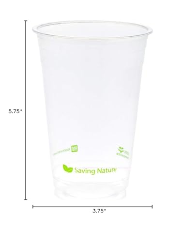 Image of Restaurantware-Sustain 20 Ounce Cold Cups, 1000 Drinking Cups - Lids Sold Separately, Serve Water, Sodas, or Juices, Clear PLA Plastic Eco-Friendly Cup, Disposable Cup For Parties