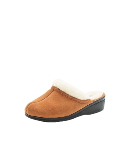 Damart - Mulas interior de lana pura para mujer, Marrón Caramelo, 42 EU