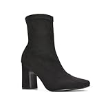 ESSEX GLAM Womens Ankle Boots Ladies Stretch Leg Block Mid Low Heel Black Faux Suede Chelsea Shoe Booties Size 6