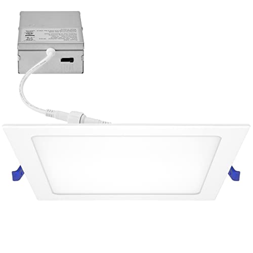 Maxxima 8 in. 5CCT Square Recessed LED Downlight 1600 Lumens Slim Flat Panel Color Selectable 2700K/3000K/3500K/4000K/5000K Dimmable Canless IC Rated White Trim J-Box Included