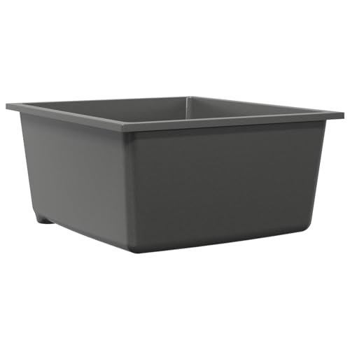 vidaXL Fregadero de cocina de granito gris con agujero de desbordamiento diseño rectangular para preparación de alimentos 380 x 440 200 mm interior acabado mate fácil mantenimiento construcción
