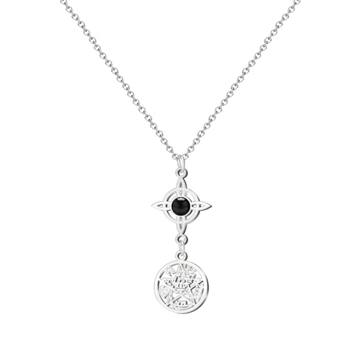 cotigo Collar Nudo de Bruja y Tetragramaton de Protección con Ágata Negra – Amuleto Espiritual de Acero Inoxidable para Mujer – Collar de Protección Energética y Buena Suerte (Agata Negra)