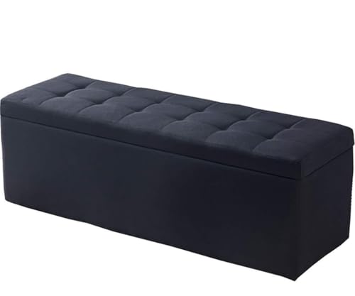 Folding Storage Ottoman Entrance Shoe Bench Rectangular Storage Linen Fabric Upholstered Seat Tufting Design Leisure Footstool 60x40x40cm Ottomans (Color : Blue)(Black) - Image 6