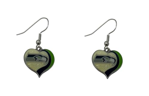 Pro Specialties Group NFL J Hook Dangle Earrings Small Team Colors (Seattle Seahawks Swirl Heart)