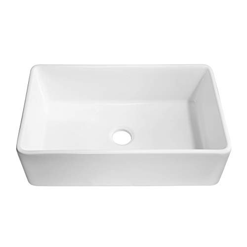 KLXHOME 33" Apron-Front Fireclay Single Bowl Kitchen Sink, White Porcelain Ceramic Farmhouse Undermount