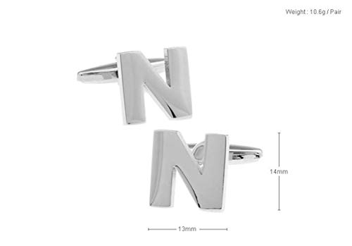 Mancuernillas KnBoB Inicial N en Plata para Camisa de Esmoquin miniatura 5