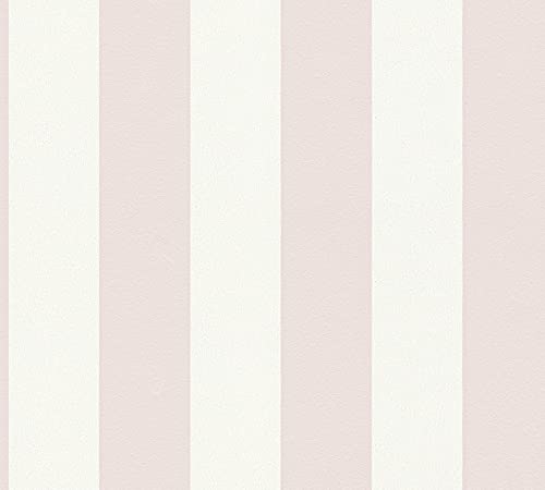 A.S. Création Trendwall 2 Vliestapete mit Blockstreifen 0,53 x 10,05 m – Rosa, Weiß – dezente Streifentapete Made in Germany – 381013