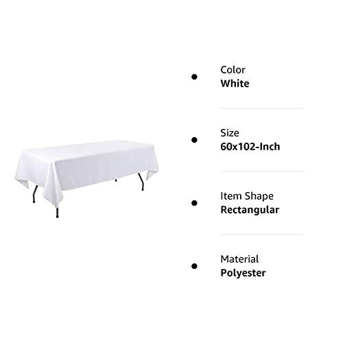 Waysle White Tablecloth For Rectangle Tables 60 X 102 Inch - Washable Polyester Table Cloth For 6 Foot Table - Perfect For Wedding, Restaurant, Party, Dinning, Banquet Decoration #TOP1