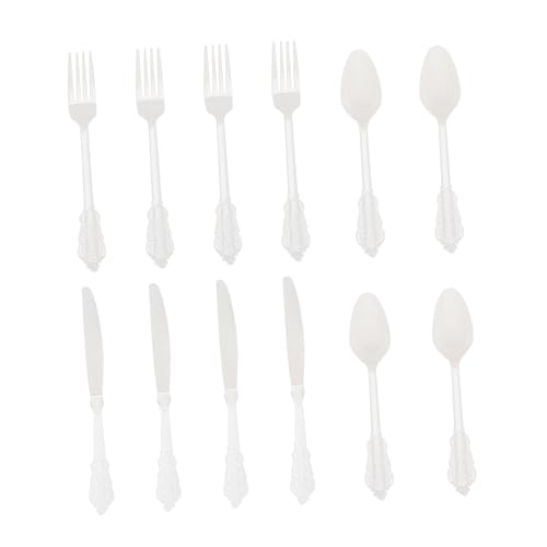 FRCOLOR 12Pcs Silverware Practical Plastic Utensils for Parties Weddings Gatherings Includes Knives Forks Spoons Multipurpose Kitchen Supplies White