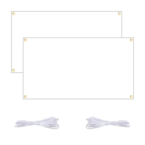 2Pc Grandes Bannières Vierges Blanche, Banderole Personnalisée, 180x100cm, Banniere Vierge a Peindre avec Corde de Suspension 6m, Banderole Blanc pour...