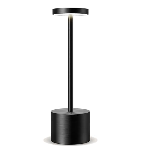 YIKUI LED Lampada da tavolo Senza Fili, 6000 mAh batteria ricaricabile 3 modalità di illuminazione luce dimmerabile lampade da tavolo portatili, per ristorante (Black 26cm+Lampade)