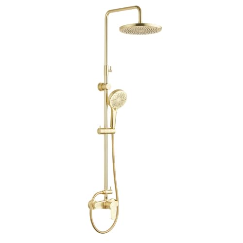 Colonne de Douche Mécanique Edouard Rousseau DEVA - Tête Ø 250 mm - Douchette 3 Jets - Barre Réglable - Mitigeur Mécanique - 3 Coloris disponibles (Or)
