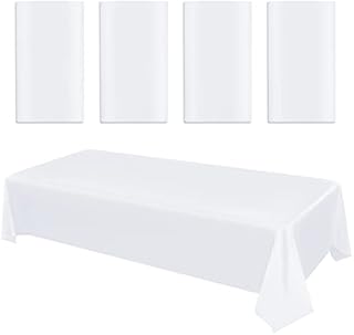 Teruntrue 4 Pack White Premium Disposable Plastic Tablecloth Table Covers 54" x 108" Rectangle Tablecloths for Wedding Birthday BBQ Indoor or Outdoor Events & Parties