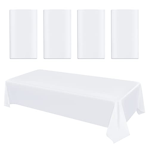 Lot de 4 nappes en plastique jetables blanches de qualité supérieure 137 x 264 cm Nappes rectangulaires pour mariage, anniversaire, barbecue, événements et fêtes en intérieur ou en extérieur