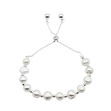 R.Universe White Natural Freshwater Pearl Slider Bracelet, Solid 925 Sterling Silver Wedding Jewellery Gift Ideas Mum Girlfriend Bridesmaid Gift for Her