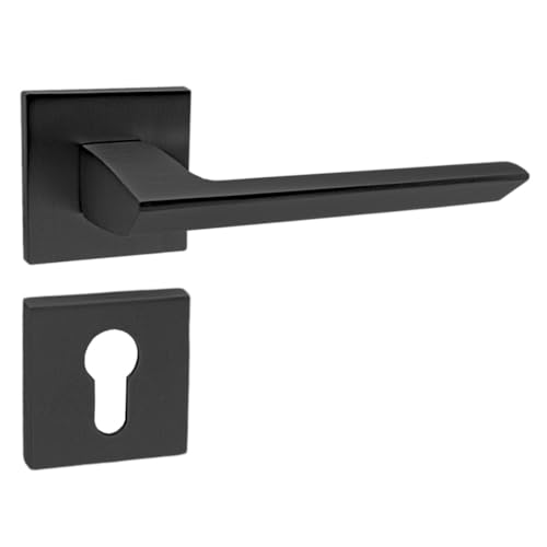 domino - Maniglia per porta ELENA-QR, colore nero con cilindro profilato, set con rosette