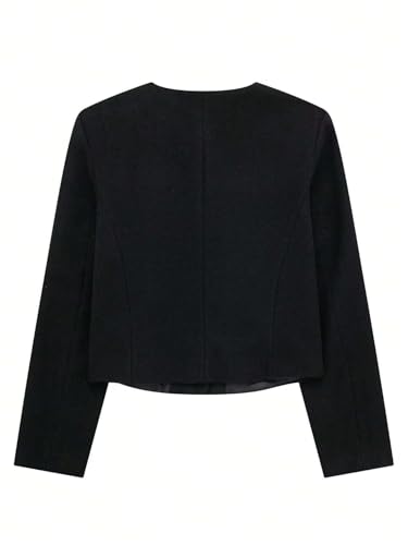 Chic & Cozy: Womens Fall Winter Jacket with Round Neckline in Black, X-Small - Image 6