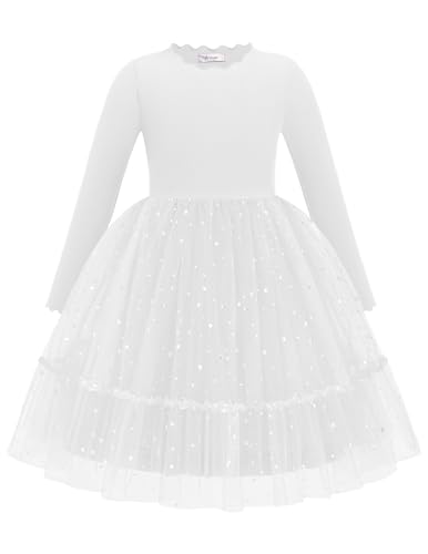 Arshiner Mädchen Kleider Tüll Glitzer Langarmkleid Kinder...