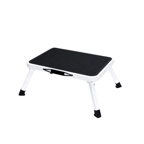 NEWBULIG Foldable Step Stool Heavy-Duty Metal Step Stool with 330 lbs Capacity Non-Slip Platform & Rubber Feet for Home Kitchen RV Indoor & Outdoor Black and White