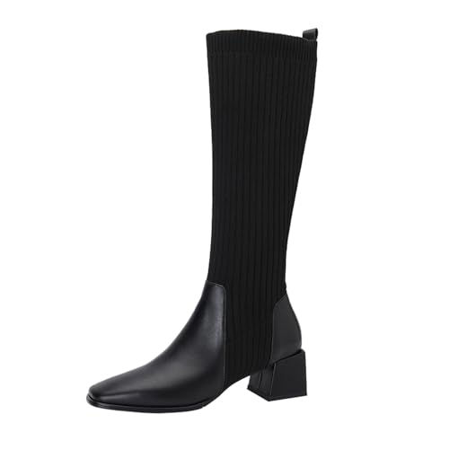 Bottines pour femme avec talon bloc et tricot extensible pour l'hiver