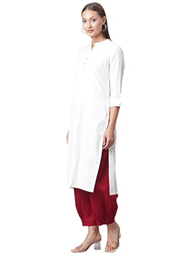 Image of Divena White Cotton Straight Kurta