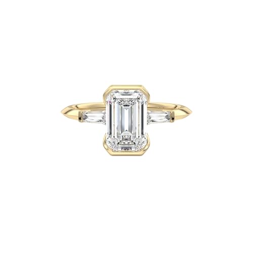 1-2-3-4-5 Carat Emerald Cut VVS1-2 D/E/F Color IGI Certified Lab Grown Diamond Half Bezel Three Stone Solitaire Engagement Ring For Women