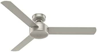 Hunter 52 inch Indoor Ceiling Fan No Light - Modern Ceiling Fan without Light, 3 Blades, Standard Mount, For Bedroom, Living Room, or Kitchen, Wall Control - Presto 50812, Matte Nickel