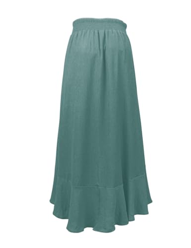 Image of Minclouse Women's Elastic Tie Waist Button Down Maxi Skirts Casual Loose Flowy Swing Slit Front Dress