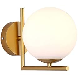 Lamparas De Pared Con Pantalla ZTTECH - Aplique de pared con bola de cristal blanco, globo de cristal blanco con base dorada, lámpara de pared para cabecera (Dorado)
