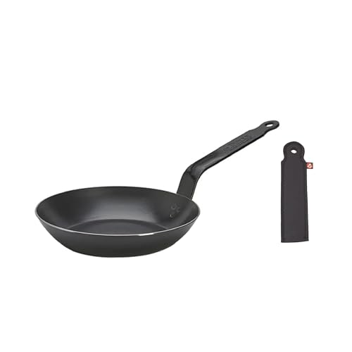 Image of de Buyer - Blue Carbon Steel Fry Pan 2mm Thick & Heat-Resistant Neoprene Protective Sleeve for Handle - 8” Diameter, 5.5” Cooking Surface - Oven Safe Pan - Naturally Non-Stick - Made in France