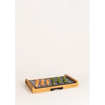 CREATE/STONE FLAT BAMBOO/Elektrische Grillplatte/Grillplatte mit doppeltem Grillmuster, Bratplatte und Grill, einstellbarer Thermostat, BPA-frei, Naturbambus, 1800W – Bild 4