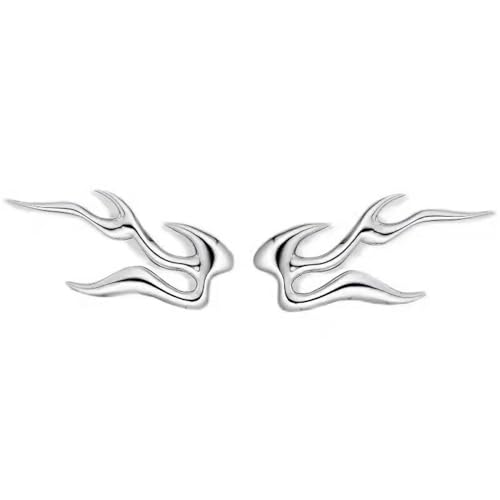 Vintage Flame Stud Earrings For Women Men Hypoallergenic Ear S925 Sterling Silver Post Gothic Punk Style Flame Shape Statement Rock Hip Hop Lightweight Earrings Cosplay Halloween Party Jewelry Gift