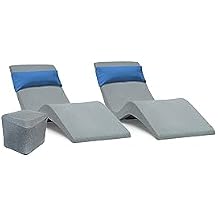 Aqua Outdoors - Outdoor Chaise Set - 2 Chaise Lounges, 2 Risers & Headrest Pillows, 1 Large Side Table - Patios & Pool Shelves - Water Depths 9-14 - Fading & Water Resistant Grey Granite-Blue