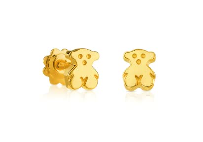 TOUS Pendientes de Metal Precioso para Mujer con Motivo Oso de 0.5cm y Cierre Presión, Fino y Elegante, Colección Puppies