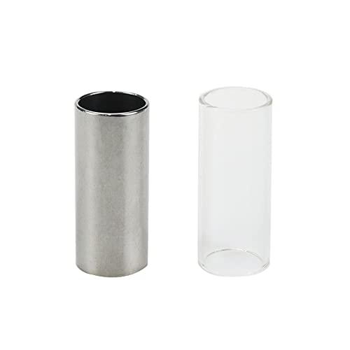 Geesatis 60 mm Guitar Slides 1 Pcs Stainless Steel Slide + 1 Pcs Glass Guitar Slide (Silver and Clear)