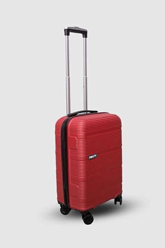 Image of ABS Hard Suitcase 55 cm Cabin Luggage, Trolley Bag with Smooth 8 Wheel System Combination Lock and Strong Zipper | Carry On Travel Case for Air, Road and Weekend Trips | Cherry Red