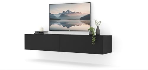 Homlando Meuble TV Suspendu, Meuble Téle pour Salon, Chambre, Console Multimédia TV, Armoire De Télévision, Noir Mat, Bingo 160x40x30 cm
