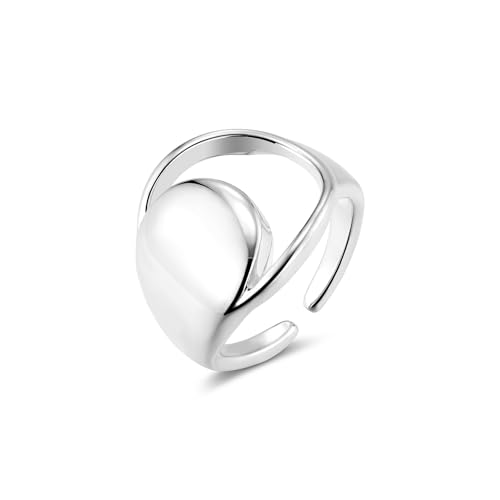 ALEXCRAFT bague Argent Femme, Chunky Hommes Réglable, Large Mode Acier Inoxydable Hypoallergénique Épais Bague d'Amitié, Cadeaux de Bijoux pour Copine
