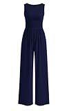 Prettygarden One Piece Jumpsuits For Women Dressy Casual Sleeveless Crewneck Wide Leg Rompers Jumpers 2026 Vacation Summer Outfits(Navy, M)