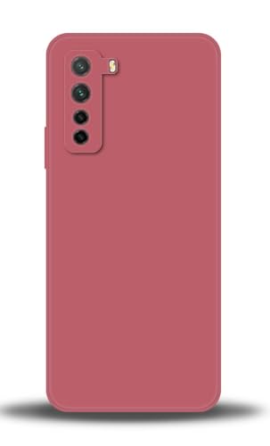 WUACYEAMING Compatible with Huawei P40 Lite 5g Case,with Camera Lens Protector Ultra Slim Liquid Silicone Cover Anti-Scratch Shockproof Case-Red