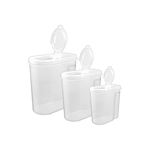 VTL® Set of 3 Transparent Cereal Boxes Food Storage Box Dispenser Plastic Containers Clear/Grey Lids Cover